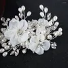 Grampos de cabelo na moda cristal pérola pente flor strass bandana para mulheres acessórios de casamento nupcial jóias clipe pino