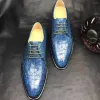 Sukienka qwshoes chue przybysze mężczyźni z Blue Coghcoghr skóra Sole Laghce Up Male Crocodildaehg Kit Fly Ca Ca