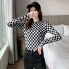 Magliette da donna Abbigliamento autunnale per donna 2024 Camicia Crop Top Stile coreano Moda manica lunga scozzese vintage