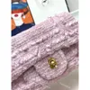 2024 clássico dupla aba rosa tweed acolchoado saco de ouro argyle crossbody ombro multi luxo designer bolsa bolso 25cm presentes kk