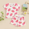 Set di abbigliamento AXYRXWR Bambini Neonate Abiti estivi Stampa fragola Manica corta O-Collo T-shirt Top Pantaloncini Abiti casual