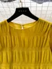 Autunno Vintage Donna Drappeggiato Allentato Midi Dr Elegante Colletto Rotondo Puff Lg Manica Veste Casual Giallo / Burdy / Verde Vestido Nuovo r7an #