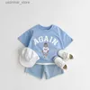 T-shirts 2023 Sommer Neue Baby Jungen Kurzarm Kleidung Set Nette Cartoon Bär Druck Kinder T-shirt + Shorts 2 stücke Anzug Baby Mädchen Outfits24328