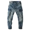 Autumn Winter New American Retro Heavyweight Denim Cargo Jeans Men's 100% Cott Wed Multi-Pocket Loose raka raka byxor S5HE#