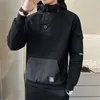 Hoodies masculinos moletom masculino techwear primavera novo botão pescoço preto hoodies estilo coreano moda masculina bolso retalhos com capuz agasalho algodão carga hoodie 24328