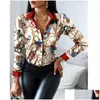 Blouses Pour Femmes Chemises Tendance De La Mode Femmes Chemise Slim À Col En V Y Couleur Contrastée Haut À Manches Longues Taille Haute Impression Moulante Sp Dhozy