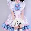 new Super Cute Pink Blue Maid Dr Cosplay Daily Cute Ladies Tower Dr for Girls c82J#