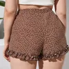 Plus Size Cintura Elástica Elegante Polka Dot Shorts Mulheres Folho Alface Guarnição Cintura Alta Shorts de Praia Reta Feminino Tamanho Grande 7XL 43JM #