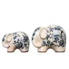 Vases peints en bleu et blanc en forme d'éléphant craquelé, ornements en céramique, décorations rétro américaines, artisanat de salon