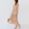 Sukienki swobodne sukienka Elegancka cekinowa maxi dla kobiet A-line imprezowy suknia na imprezę z błyszczącym rąbkiem
