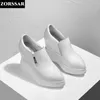 Casual schoenen Verborgen hak Platform Damessneakers Echt leer Slip-on Dames Hoogte toenemende gevulkaniseerde wiggen