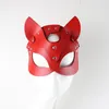 female Sexy Cat Masks Fetish Wear Red Collar Chain leather Masks Adjustable Leather Harn Le Goth Erotic Christmas Cosplay Q3KA#