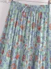 Rokken Skorts Vintage Chic Dames Hippie Zomer Kwastje Elastische Taille Boho Rok Blauw Bloemenprint Rayon Strand Boheems Geplooid Maxi yq240328