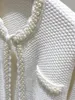 Women's Knits Design Women Fashion White Handmade Beading Long Sleeve Cardigan Coat Elegant Lady All Match O-neck Jacket Sweater Shawl Top