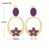 Dangle Earrings SUNNESA Elegant Purple Flower African For Women Jewelry Accessories 18k Gold Plated Hoop Dubai Jewellery