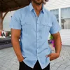 Men's Casual Shirts Men Beach Shirt Solid Color Summer With Chest Pockets Turn-down Collar Lightweight Breathable Stylish Business