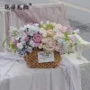 Baskets Christmas New Year Flower Basket Flowers Gift Blue Rattan Handheld Blue Flower Arrangement Woven Bouquet Decoration Ornaments