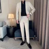 2023 Nouveau Blazer + Pantalon Homme Gentleman Fi Busin Costumes Couleur Unie Style Coréen Costume De Travail De Mariage 2 Pièces Ensemble Tuxedo i7X5 #