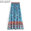 Kjolar skorts boho drottningar hippie kvinnor blommor tryck tofs strand bohemiska veckade kjol damer hög elastisk midja a-line rayon maxi yq240328