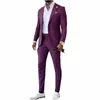 повседневные мужские костюмы Фиолетовый однобортный однобортный с острым лацканом узкие 2 шт. куртка брюки повседневная верхняя одежда Slim Fit индивидуальный комплект G0sP #