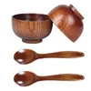 Bowls Wood Spoons Bowl Set Wooden Handmade Flatware Tableware Cutlery Soup Rice Serving For Eating