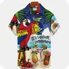 Camiseta havaiana masculina, camisa com estampa de papagaio, manga curta, verão, praia, vacati, camisa para homens, lapela fi, roupas masculinas h5QC #