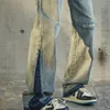 Pantalon en jean rétro à jambe droite pour hommes, nouvelle tendance d'automne, persalité, simple, ample, déchiré, pantalon de mendiant, vêtements Hip Hop V0it #