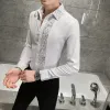 luxury Black White Sexy Lace Patchwork Shirt 2023 Fi Men's Slim Fit Social Dr Nightclub Singer Party Casual Shirts 4XL-M p0i2#