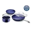 Set di pentole Pentola ultra antiaderente per pentole Set di accessori da cucina Padella antiaderente sicura per forno blu da 5 pezzi