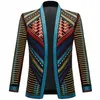 Vintage coloré broderie Costume veste Blazer hommes Veeteen veste Style ethnique rayé chanteur scène Costume décontracté Cardigan G76s #