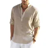 men's Lg Sleeve Tee Shirt Casual Blouse Cott Linen Shirt Loose Tops Casual Handsome Men's Shirts n6IS#