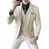 Jaquetas + colete + calças ternos de negócios masculinos primavera cor sólida 3 peças conjunto fi noivo casamento dr masculino casual smoking s7hE #