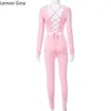 Kvinnors tvådelar Pants Lemon Gina Fashion Set Long Sleeve Soe Up Back T-Shirt och Legging 2024 Ins Yoga 2 Outfit Tracksuit