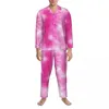 Casa Roupas Branco Rosa Tie Dye Pijama Masculino Abstrato Redemoinho Tie-Dye Soft Quarto Pijamas Outono Casual Solto Conjuntos de Pijama Personalizados de Grandes Dimensões