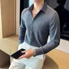 2023 Korean Style Men Spring High Quality LG Sleeve Shirts/Man Slim Fit Busin With Lapel Office Dr Shirt Plus Size 4XL P0LP#