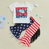 Kläder set western 4 juli Baby Girl Outfit Howdy Shirt Tassel USA Flag FLAGE Pants Retro Toddler Cowgirl Bell Botts Set Set