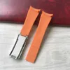 Watch Bands 21mm Orange Curved End Soft RB Silicone Rubber Watchband For Explorer 2 42mm Dial 216570 Strap Bracelet261Q