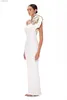 Vestidos casuais básicos sexy branco um ombro babados flor apliques bodycon bandage vestido sem mangas maxi celebridade noite pista festa yq240328