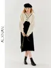 Рабочие платья ALXNAN Модный контрастный свитер с v-образным вырезом Платье на подтяжках Костюм из двух предметов 2024 Повседневный женский короткий трикотаж Топ Продается отдельно TM00703