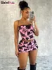 Casual Dresses Weird Puss Flower Print Women 2 Piece Set Elegant Summer Trend Lace Bow Camisole Peach Hip Skirts Matching Streetwear Outfits