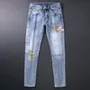 Gatastil fi män jeans retro ljusblå elastisk smal fit rippade jeans män lappar designer hip hop denim byxor hombre l7vn#