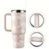 1pc 40oz Stainless Steel Vacuum Insulated Tumbler - Cloud Pattern Travel Mug for Hot Cold Beverages with Lid, Straw, and Handle