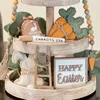 Party Decoration 7Pcs/set DIY Easter Woode Ornament Handmade Carrot Blanket Skewers Wooden Craft Tiered Tray