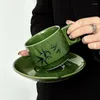 Cups Saucers 250ml Chinese Vintage Style Coffee Cup Plate Sets Mocha Green Ceramic Dish Set High Beauty Creative