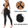 donne Halter Yoga Set Nero Activewear Benda sexy Sleevel Tuta Skinny Pagliaccetti Solido elastico Bodyc Fitn Tute sportive n1Vw #