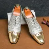 Shoes New Trend Men's Charm Pointed Gold Dazzling Rivet Patent Leather Shoes Male Dress Wedding Prom Homecoming Loafers Footwear