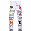 primavera estate 2022 nuovi pantaloni gamba sottile stretch ginocchio cerniera pantaloni denim da uomo buco bianco discoteca fi hip hop pantaloni casual J478 #