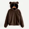 autumn Winter Women Teddy Hoodies Winter Women Lg Sleeve Bear Ear Hood Sweatshirt Cute Plush Warm Casual Hoodie Thick Warm Top O3Ve#