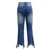 Jeans pour femmes droites déchirées femmes denim pantalon déchiré détruit genou cassé coupé grand trou bord mendiant pantalon femme mode rue