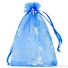 100 pçs / lote azul borboleta organza sacos de presente de casamento bolsas 7x9cm embalagem de jóias bags255v